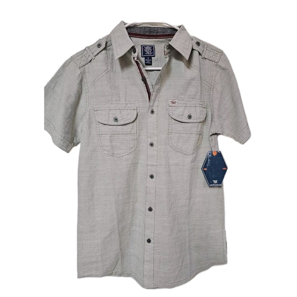 Black‎ Jack Duo Men's Short Sleeve Shirt S  Gray  Button Front NWT 100% Cotton